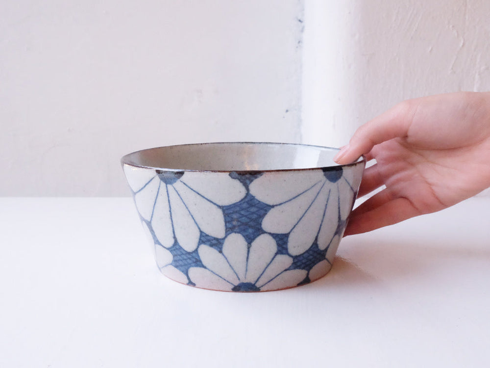 
                  
                    [wholesale] Indigo Patterned Tobe-ware Bowls (Chrysanthemum) by Tōsai-gama
                  
                