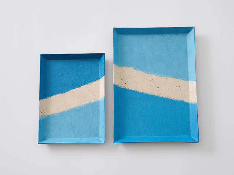 
                  
                    [Atelier Densan]  Indigo dyed Paper Tray - Larger size.  By Awa Tesuki Washi.
                  
                
