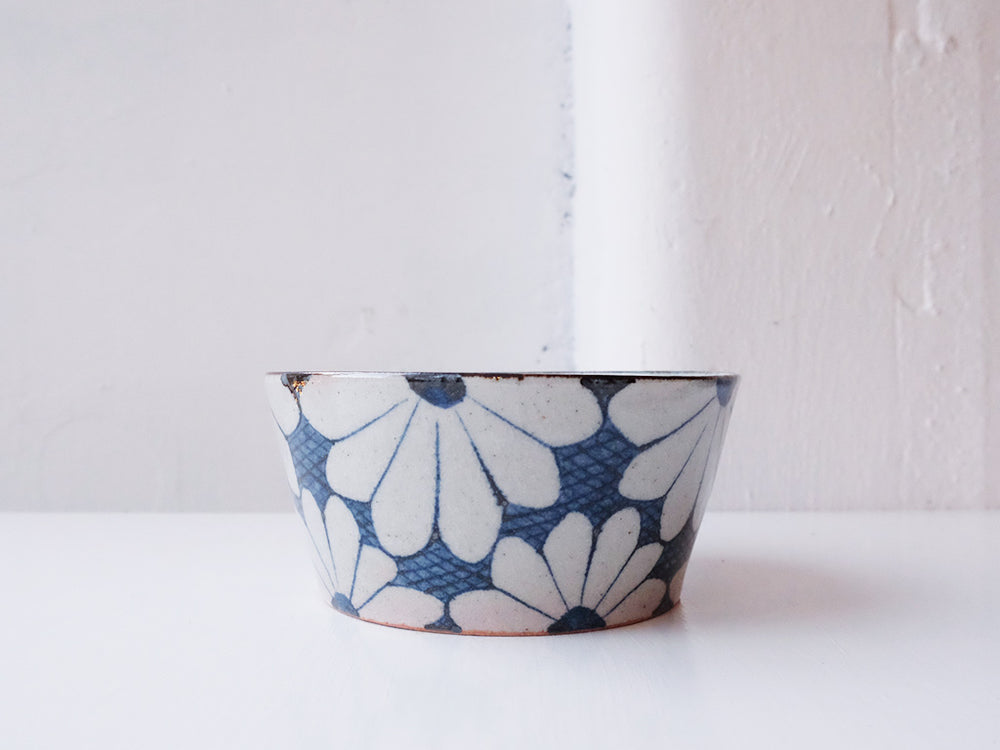 
                  
                    Indigo Patterned Tobe-ware Bowls (Chrysanthemum) by Tōsai-gama
                  
                