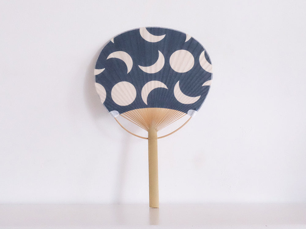 Grey Moon Pattern Dyed Marugame Fan