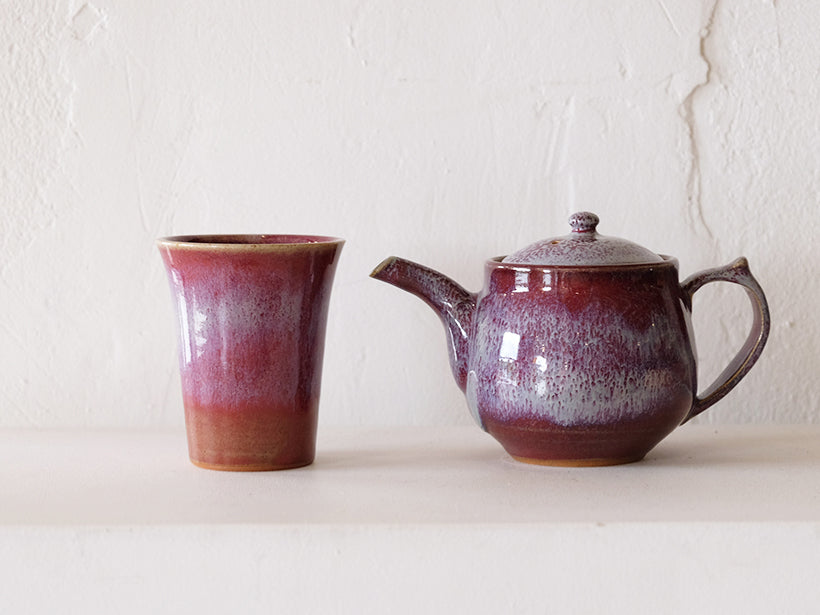 [wholesale] Dark Red Tea Pot and Cup by Hiroshi Otsu