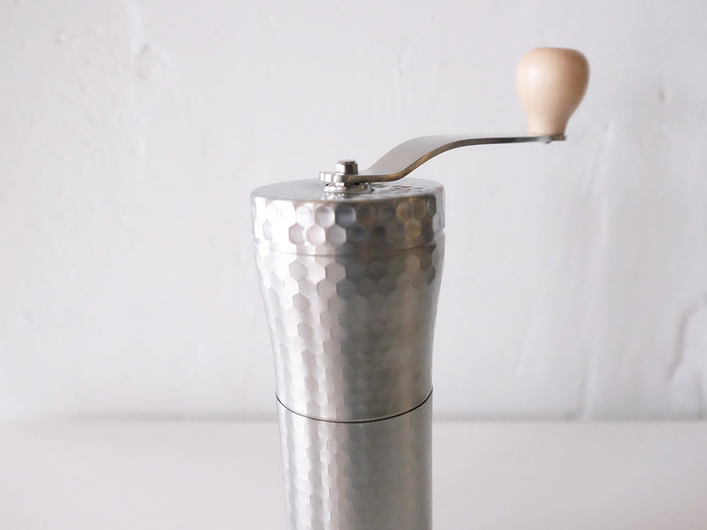 Hammered Metal Stainless Steel Coffee Mill by Kawasaki Gosei Jushi
